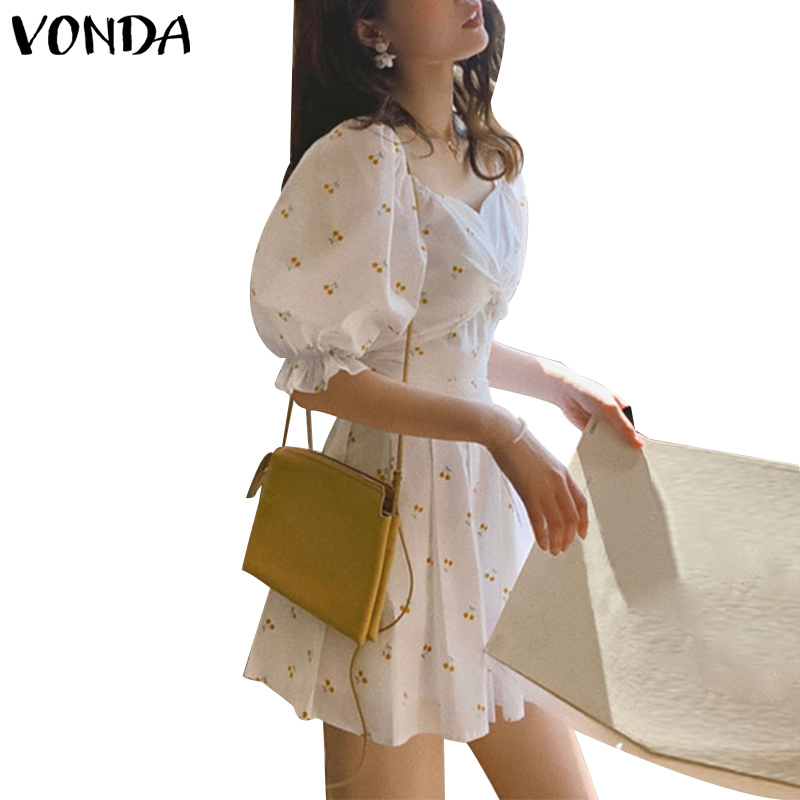 Đầm VONDA Tay Ngắn Cổ Vuông In Hoa Văn Phong Cách Hàn Quốc Thời Trang Cho Nữ | BigBuy360 - bigbuy360.vn