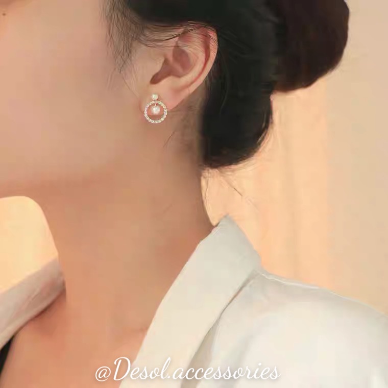 Khuyên tai, bông tai vòng tròn đá thả hạt ngọc nhân tạo Sun Circle ER080 Desol.accessories