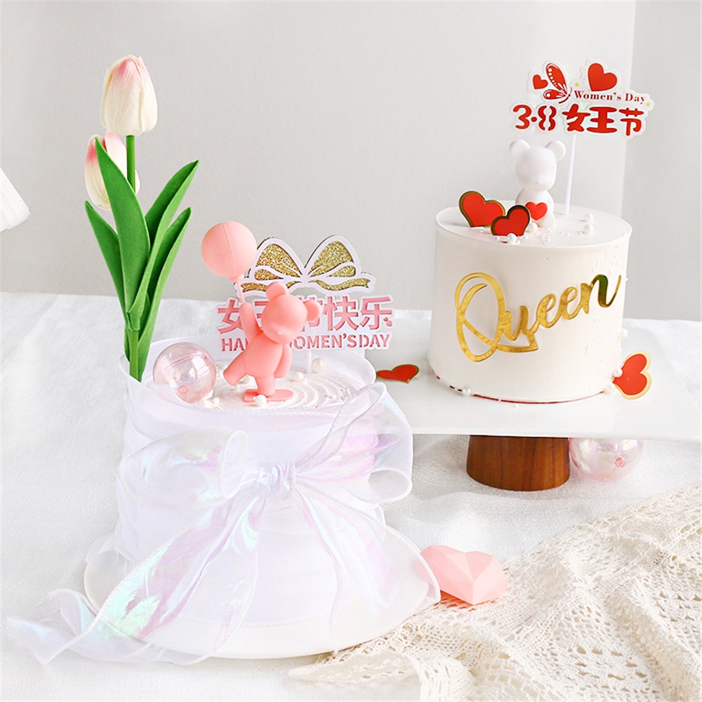 Cod Qipin Que Gắn Bánh Kem Hình Gấu Tích Hợp Đèn LED Trang Trí Bánh Sinh Nhật Tình Nhân Lãng Mạn Cho Cặp Đôi