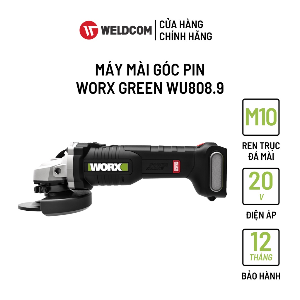 Máy Mài Góc Pin WORX GREEN WU808.9 Động Cơ Không Chổi Than Dùng Pin 20V 100mm