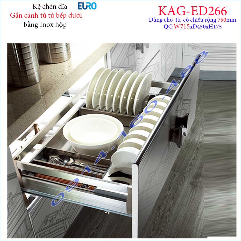 Kệ chén bát Euro KAG-ED266-71.5cm âm tủ bếp Kệ đa năng có ray kéo êm ái inox hộp cao cấp sang trọng cao cấp
