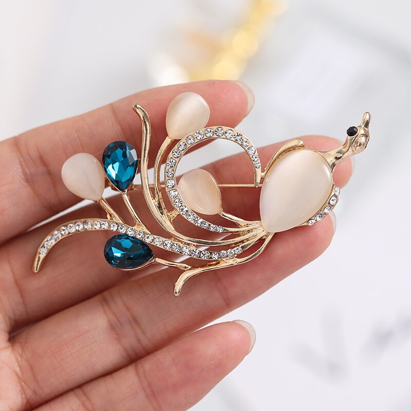 Trâm cài áo hình chim phượng hoàng đính đá opal thời trang