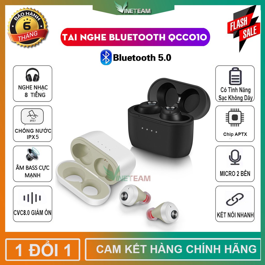 Tai nghe Bluetooth 5.0 cao cấp TWS QCC010✔Chip Qualcomm APTX✔2 Tai nghe kết nối độc lập ✔Chống nước IPX5✔CVC 8.0 -DC4156