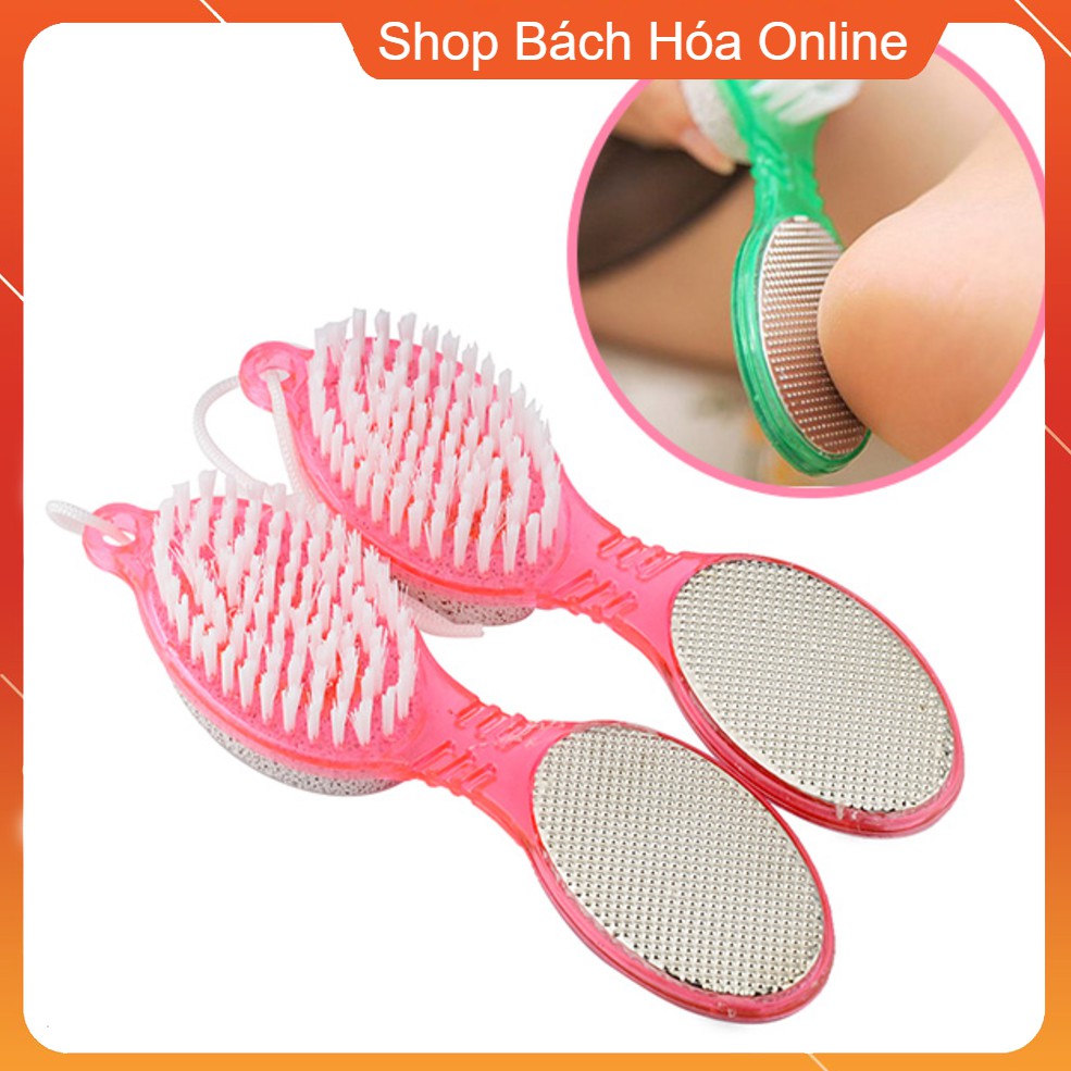Bàn chải chà gót chân đá bọt biển kì ghét tẩy tế bào da chết đa năng 4in1: đá bọt khô, bàn chải nhựa, kim loại, chà nhám