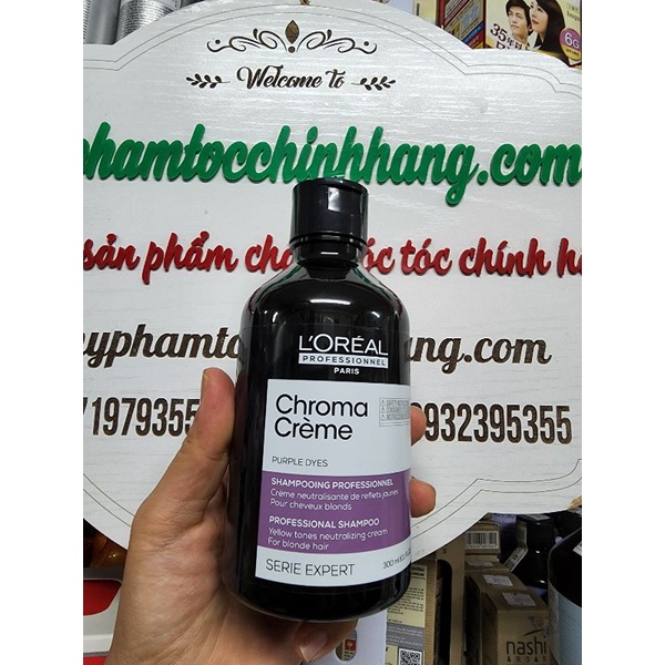 Dầu gội tím khử vàng cực mạnh L'oreal Professionnel Chroma Crème Purple Dyes Shampoo 300ml - 500ml - 1500ml