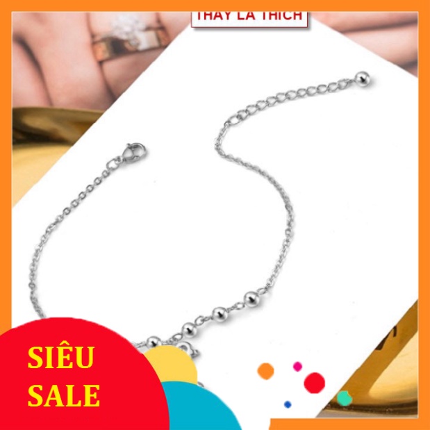 Lắc chân nữ đẹp kiểu trái tim đính đá Zircon treo bi - Cam kết 1 đổi 1 nếu hoen , gỉ sét