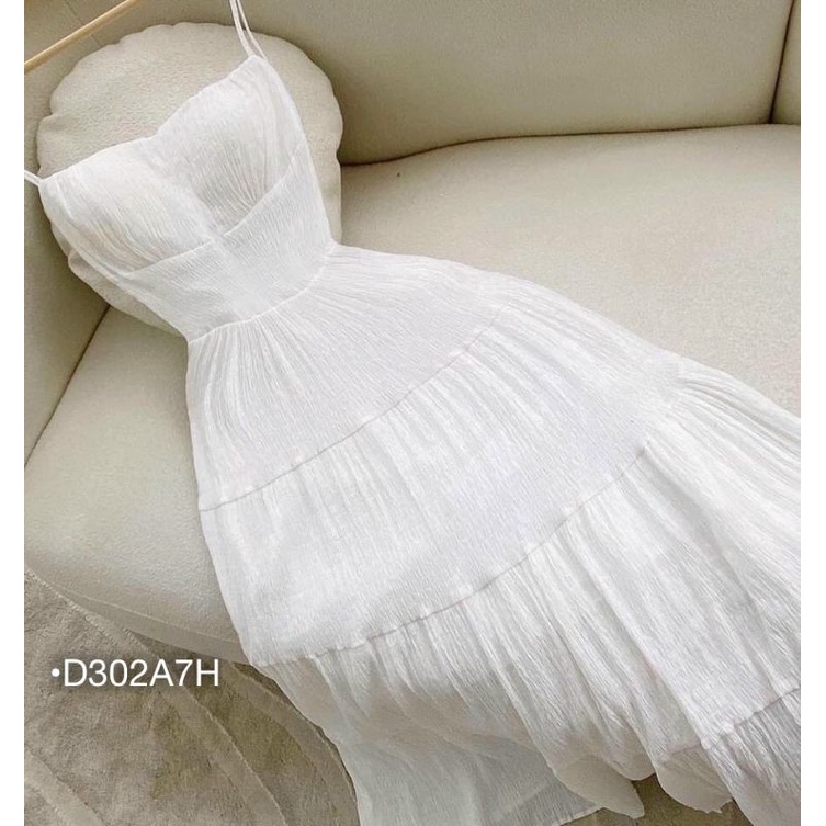 Đầm Đi Biển D302A7H Váy 2 Dây Maxi Hở Lưng Đệm Ngực Dáng Xòe Tầng Vải Đũi Xốp