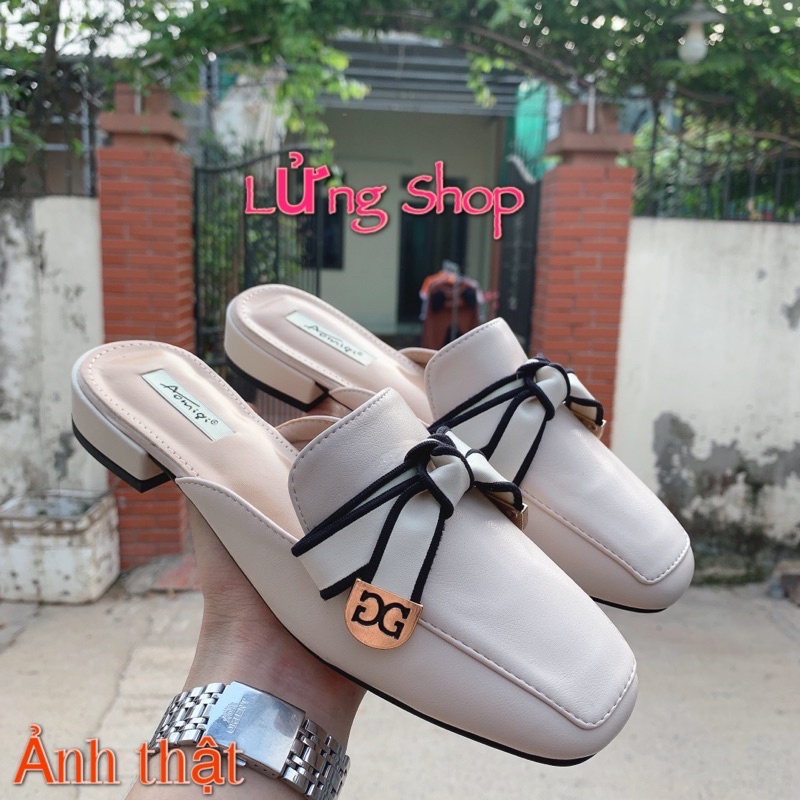 Giày Sục Nữ Lửng Shop Chất Da Mềm Đính Nơ Fom chuẩn có ảnh thật