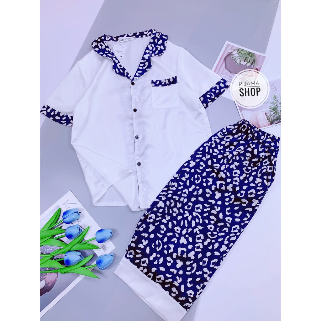 Pijama bộ đồ ngủ lửng lụa satin nhập khẩu cao cấp - chất liệu sợi lụa satin dệt mềm mại thoáng mát mặc nhà mùa hè