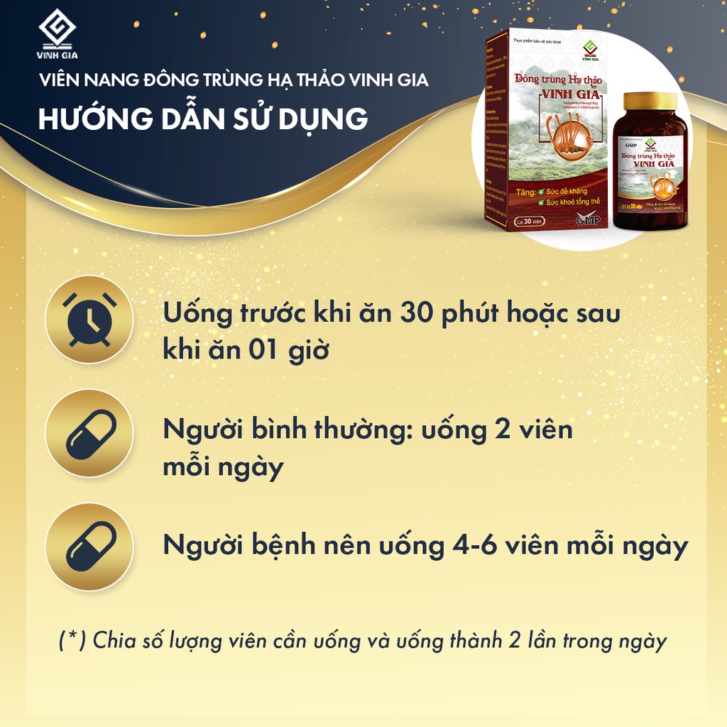 Viên Nang Đông Trùng Hạ Thảo Vinh Gia Giúp Tăng Cường Sức Đề Kháng Dành Cho Mọi Lứa Tuổi – Hộp 1 Lọ 30 Viên