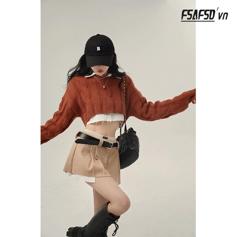 Bộ Áo Sweater + Chân Váy Xếp Ly Đáng Yêu Thời Trang Cho Nữ