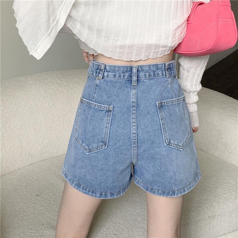 Quần Short Denim Lưng Cao Ống Rộng Thời Trang Mùa Hè Phong Cách Hàn Quốc Cho Nữ