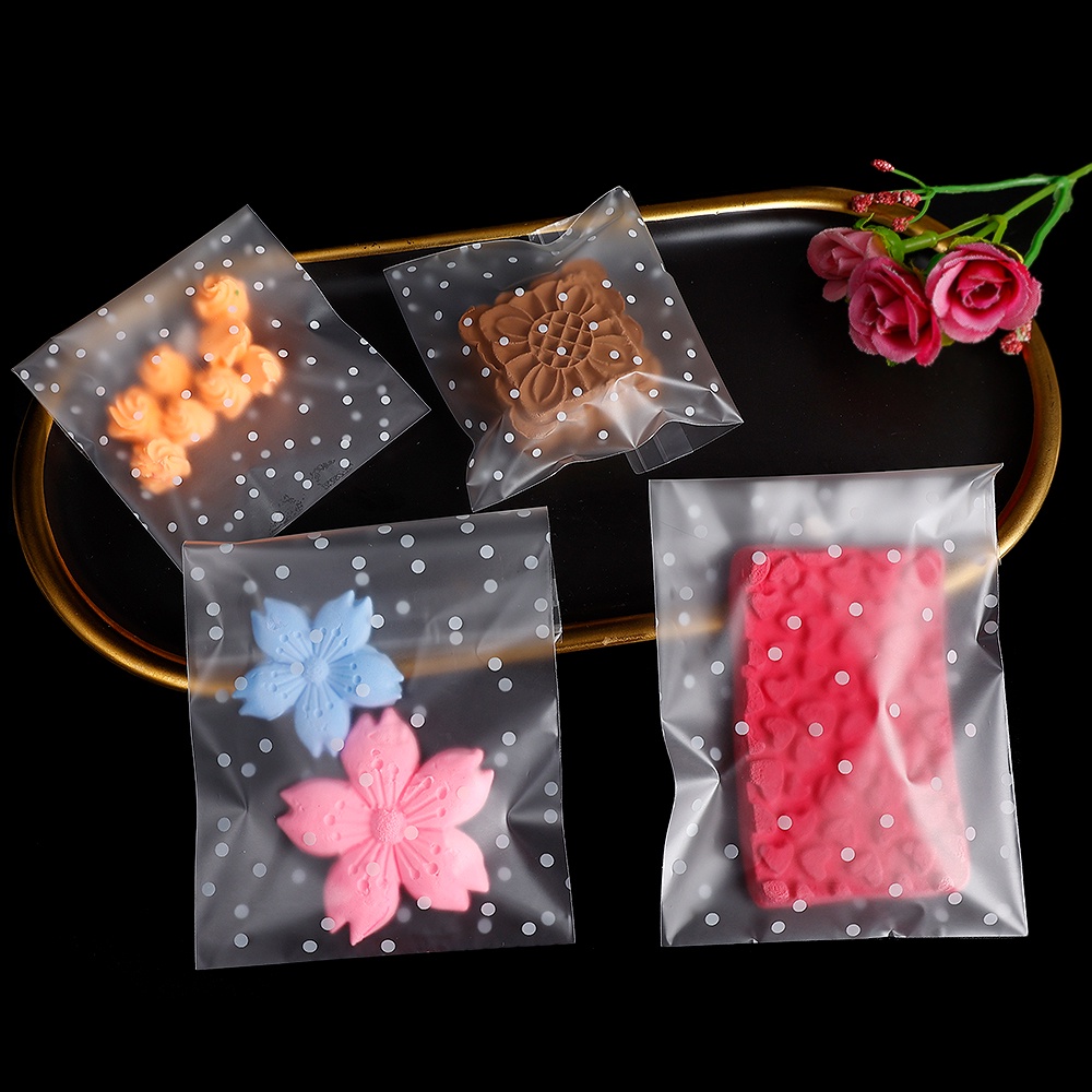 Bộ 100 Túi Chấm Bi Trong Suốt Đựng Bánh Kẹo Chống Bụi Tự Dính Trang Trí Tiệc Cưới / Giáng Sinh DIY