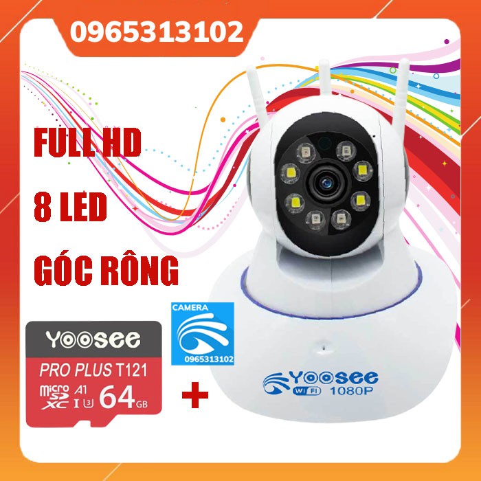 Camera WIFI Yoosee 3 Râu FullHD 1080P 8 LED+ Tặng Thẻ