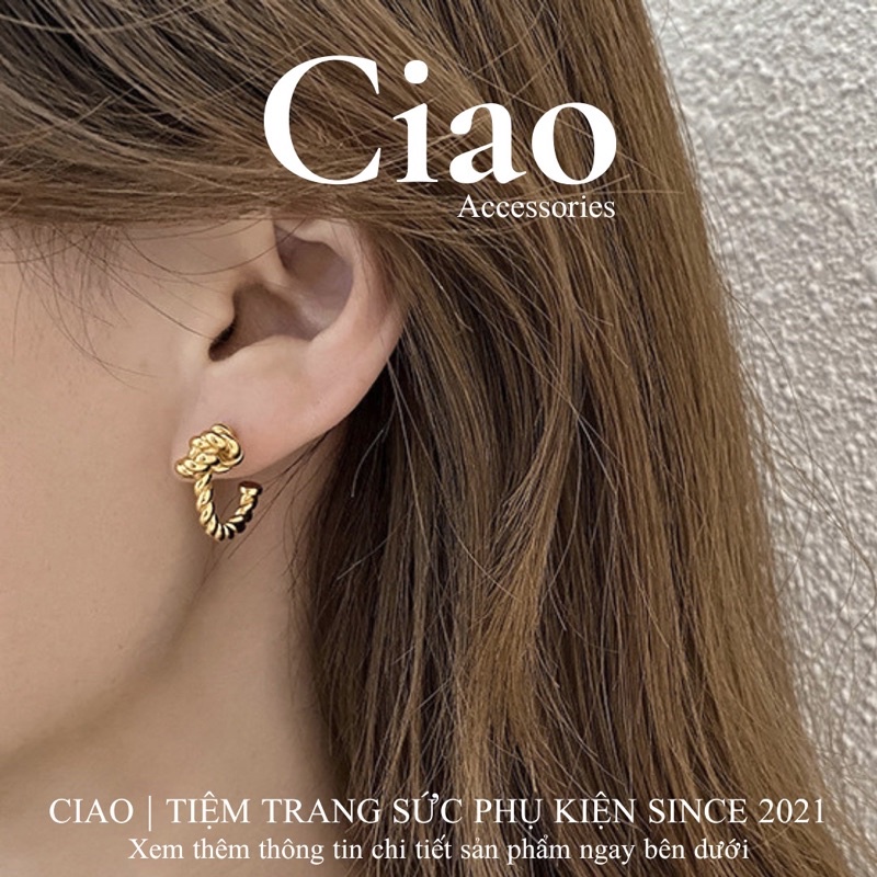 [HOẢ TỐC 1H] Khuyên tai/ Bông tai mạ bạc S925 thiết kế hình xoắn chữ C trendy Keva Ciao