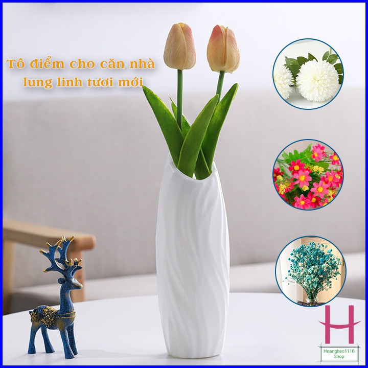 Lọ hoa decor nhựa giả gốm miệng elip trang trí phòng phong cách Hàn Quốc { H }