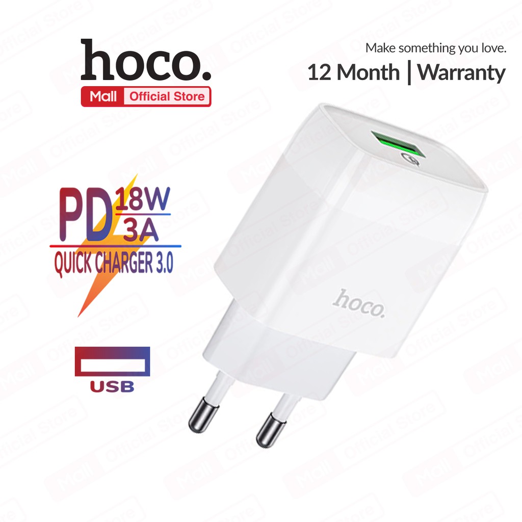 Củ sạc nhanh Hoco C72Q 1 cổng USB sạc nhanh 3A, PD 18W, hỗ trợ sạc cho với nhiều thiết bị điện thoại, table... ( EU )