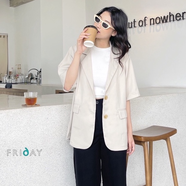 Áo blazer basic cộc tay đệm vai Hàn Quốc Friday 2BD118K | WebRaoVat - webraovat.net.vn