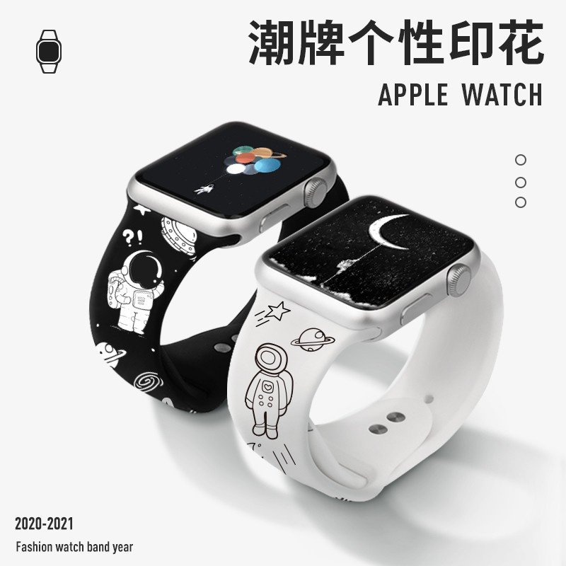 Dây Đeo Silicon Họa Tiết Hoạt Hình Thời Trang Cho Apple Iwatch Series 6 Se 5 4 3 2 1 Kích Thước 38mm 40mm 44mm 44mm T500 / U78 Plus / Hw22 / Hw12 / W46 / Watch 6