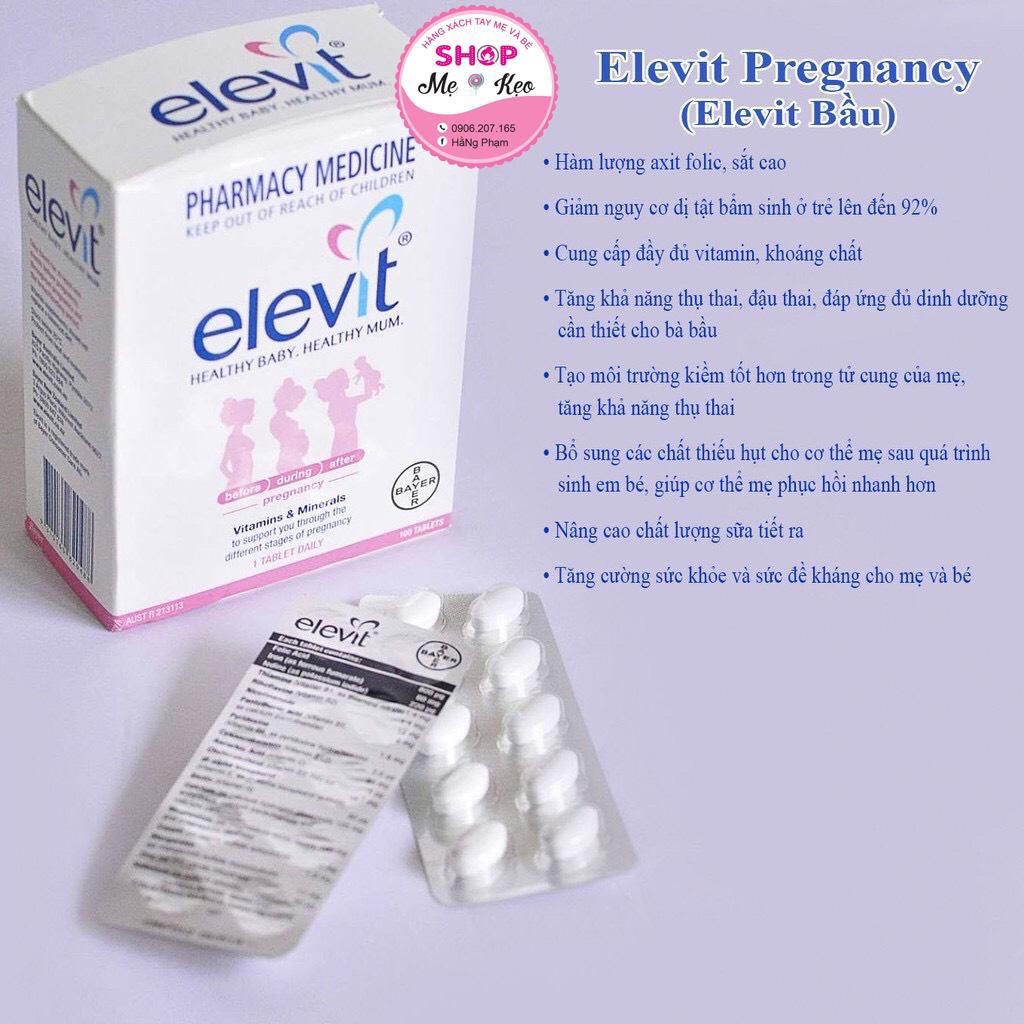 Vitamin Tổng Hợp Elevit cho bà bầu,(100v) bổ sung vitamin A, B, C, D, E, B9,canxi, kẽm cho mẹ bầu Elevit Pregnancy, Úc