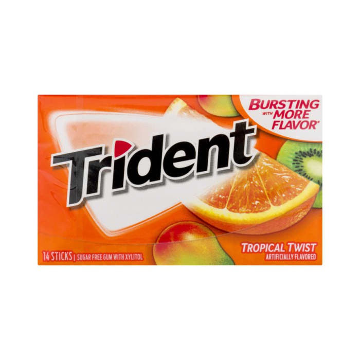Trident Tropical Twist Sugar Free Gum, 14 Pieces (vỉ)