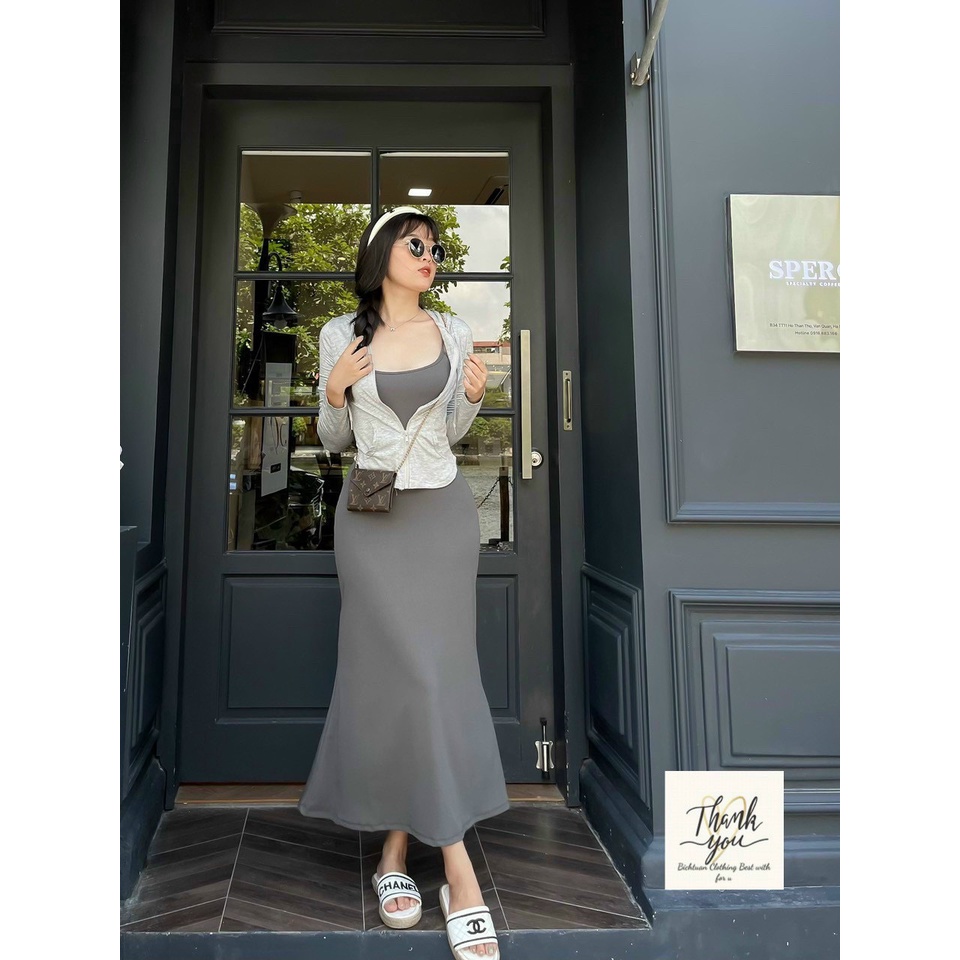 Váy Body ôm dài siêu siêu tôn dáng,set 2 món gồm khoác mỏng mix 2s-Minxy shop