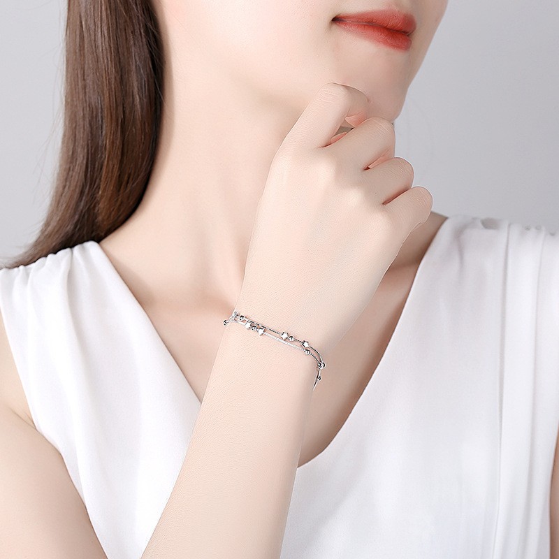 Siêu phẩm Vòng tay nữ bạc Ý s925 hai lớp ngôi sao S0074 - AROCH Jewelry