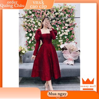 Đầm gấm tay dài phồng xòe đầm trắng dáng dài xòe dự tiệc công chúa bigsize giá rẻ đẹp ld2
