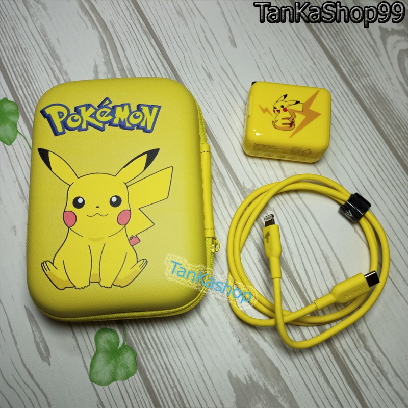 Hộp Đựng Phụ Kiện Điện Thoại in hình Pokemon Pikachu , Đựng cáp sạc tai nghe tiện lợi