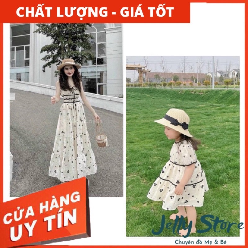 Set đồ đôi Mẹ và Bé Maxi đũi nhún chun eo hoa nhí (hàng 2 lớp), đũi nhún loại 1, kèm ảnh thật