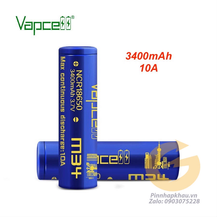 [P65] Pin sạc 18650 Vapcell M34 Dung lượng 3400mah xã 10A dùng cho thiết bị cầm tay, quạt, laptop, khoan