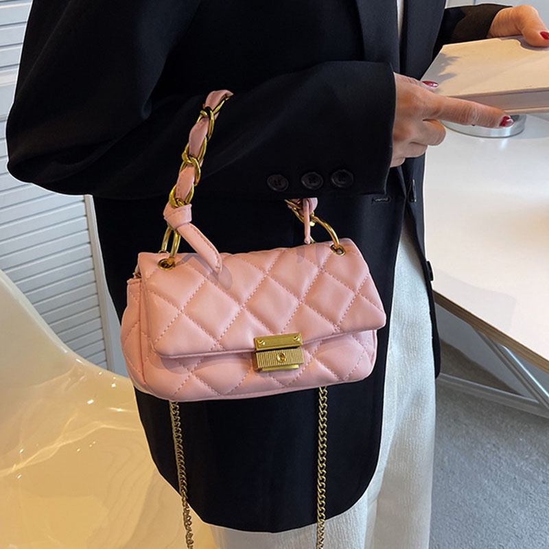 Túi đeo chéo IELGY dáng vuông nhỏ thêu họa tiết sọc hình thoi thời trang dành cho nữ