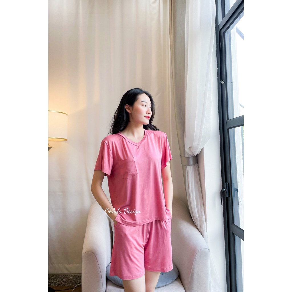 Bộ đồ cộc tay nữ Cotton basic cao cấp áo thụng tay lỡ, quần đùi mặc nhà, đi chơi thoải mái có bigsize