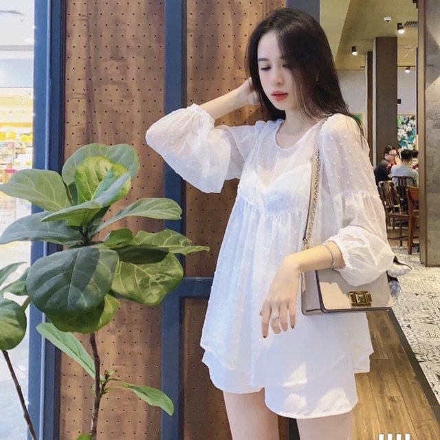 Sét 3 món áo babydoll hoa nổi