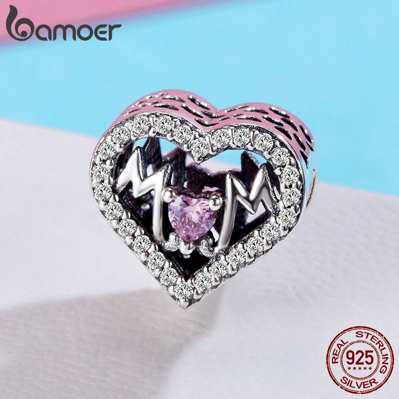 Mặt Trang Sức Bamoer bạc 925 Hình Trái Tim Đính Đá Thời Trang