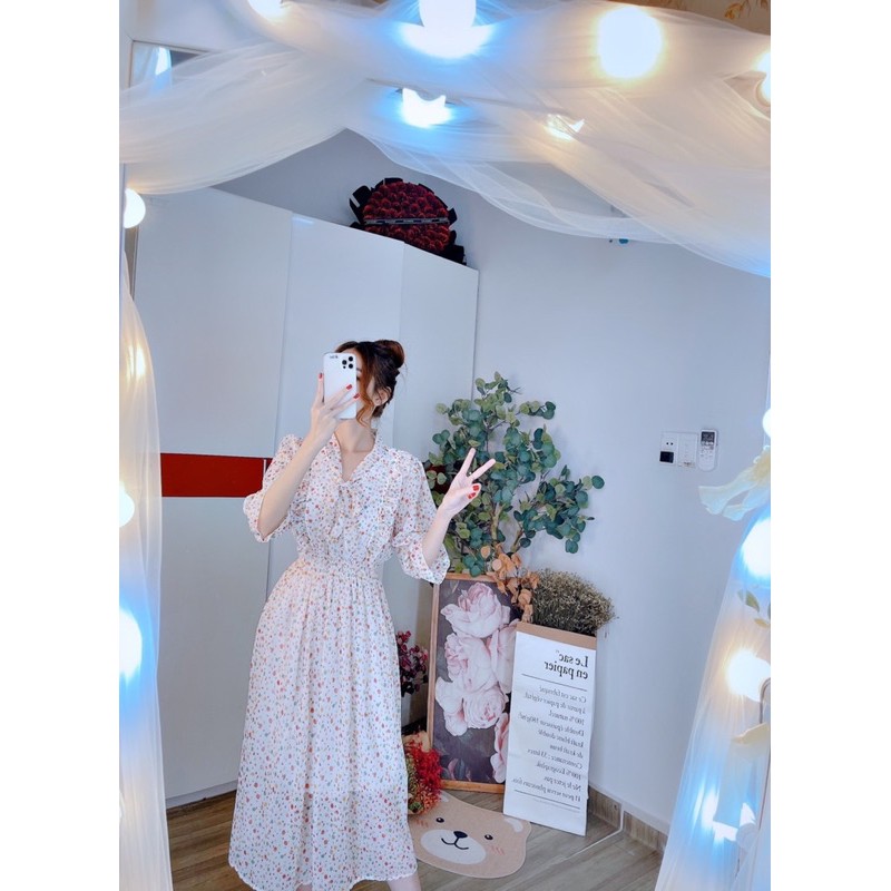 Đầm maxi cột nơ cổ bèo ngực 2 lớp | BigBuy360 - bigbuy360.vn