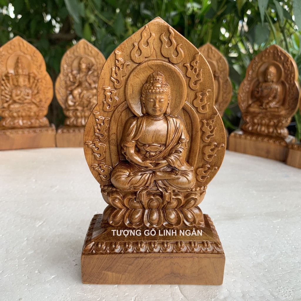 Tượng phật bản mệnh tuổi Mùi, tuổi Thân  gỗ bách cao 14 ngang 8 sâu 4 cm