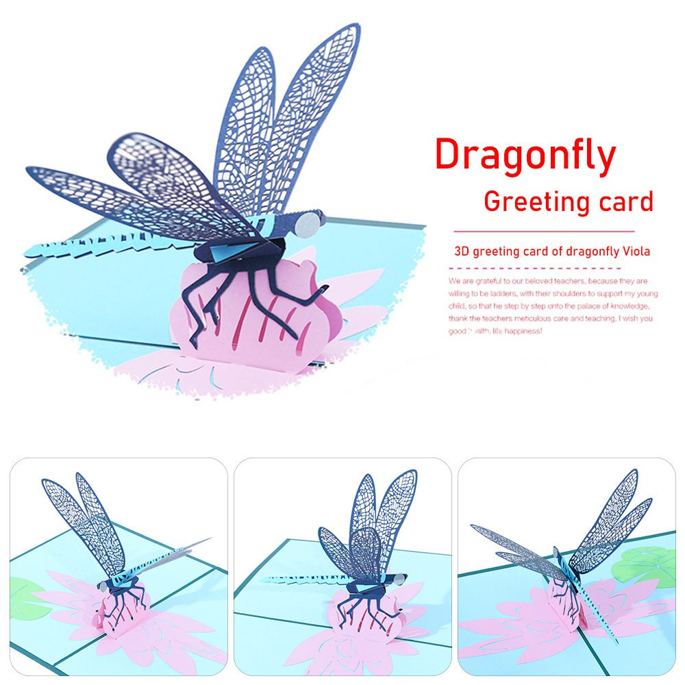 MIOSHOP Gift Love Pop Dragonfly Special Occasion Greeting Card 3D Pop Up Card Specialty Paper Mother's Day Hollow Flowers Hobby Birthday