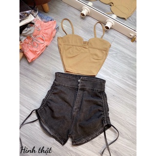 Quần short jean rút dây 2 bên
