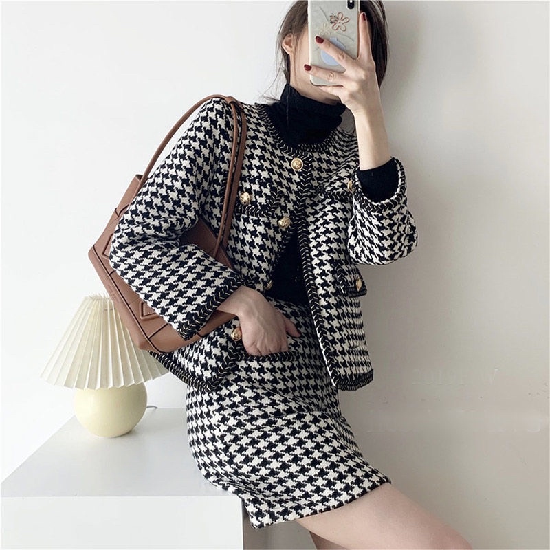 Set Dạ Tweed, Dạ Trần Bông Hai Lớp Dày Dặn, Bộ Đồ Hàng QCCC, Sọc Caro Cài Khuy
