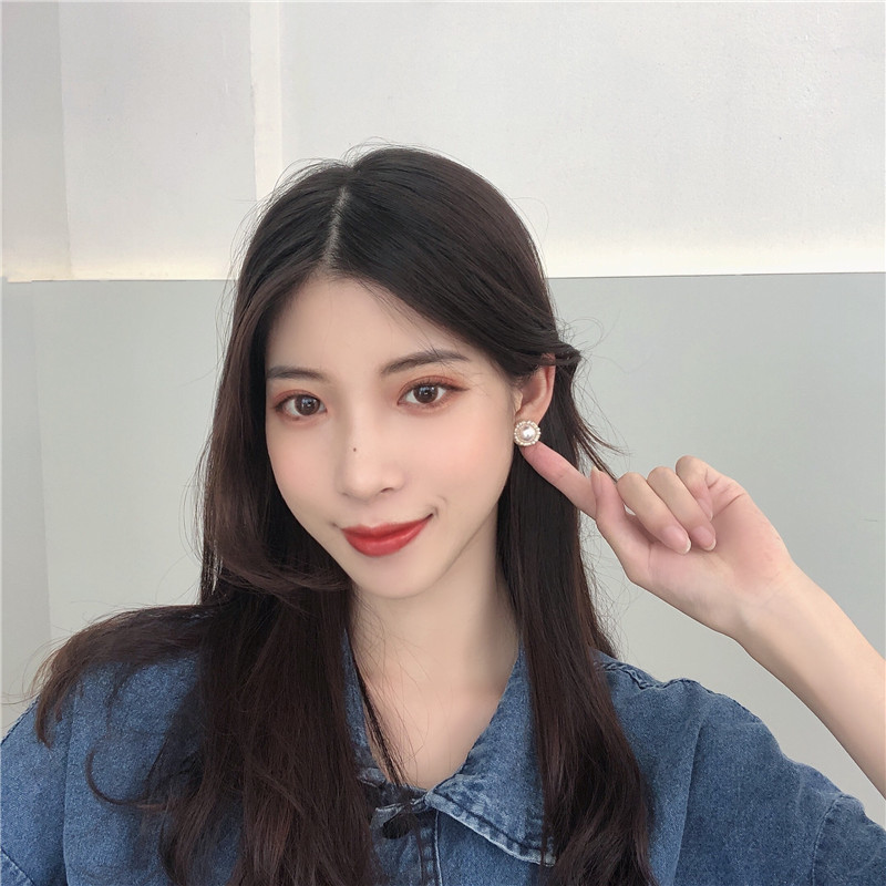 Khuyên tai kim mạ bạc S925 hình bông hoa đính ngọc trai nhân tạo phong cách Pháp Hàn Quốc cho nữ