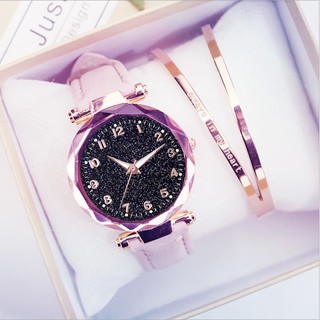 Đồng hồ đeo tay thiết kế mặt số lấp lánh phối dây da giả sang trọng cho nữ