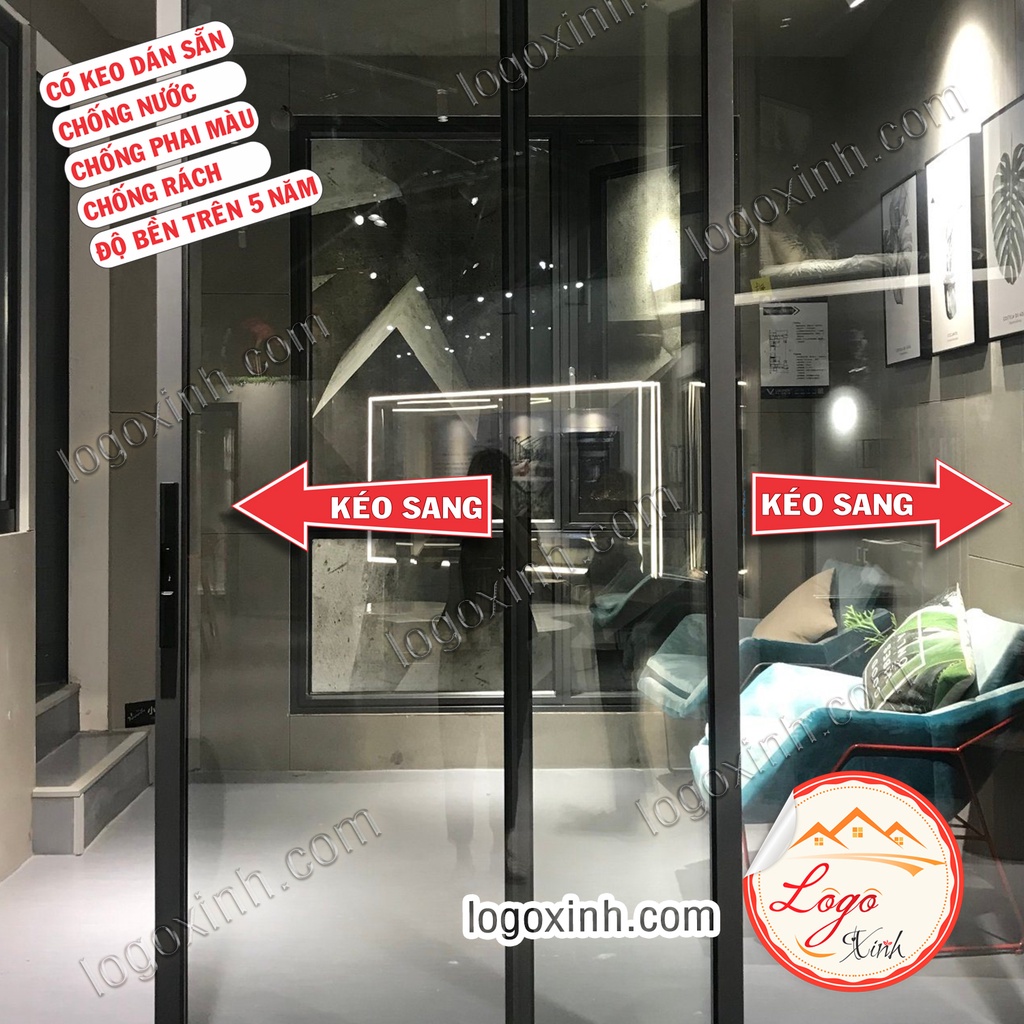 Combo 2 Logo Tem Mũi Tên Chữ Kéo Sang Hai Bên Trái Phải, Dán Cửa Kính, Gỗ, Sắt, Cửa Lùa, Cửa Đẩy, Cửa Kéo, Sliding Door