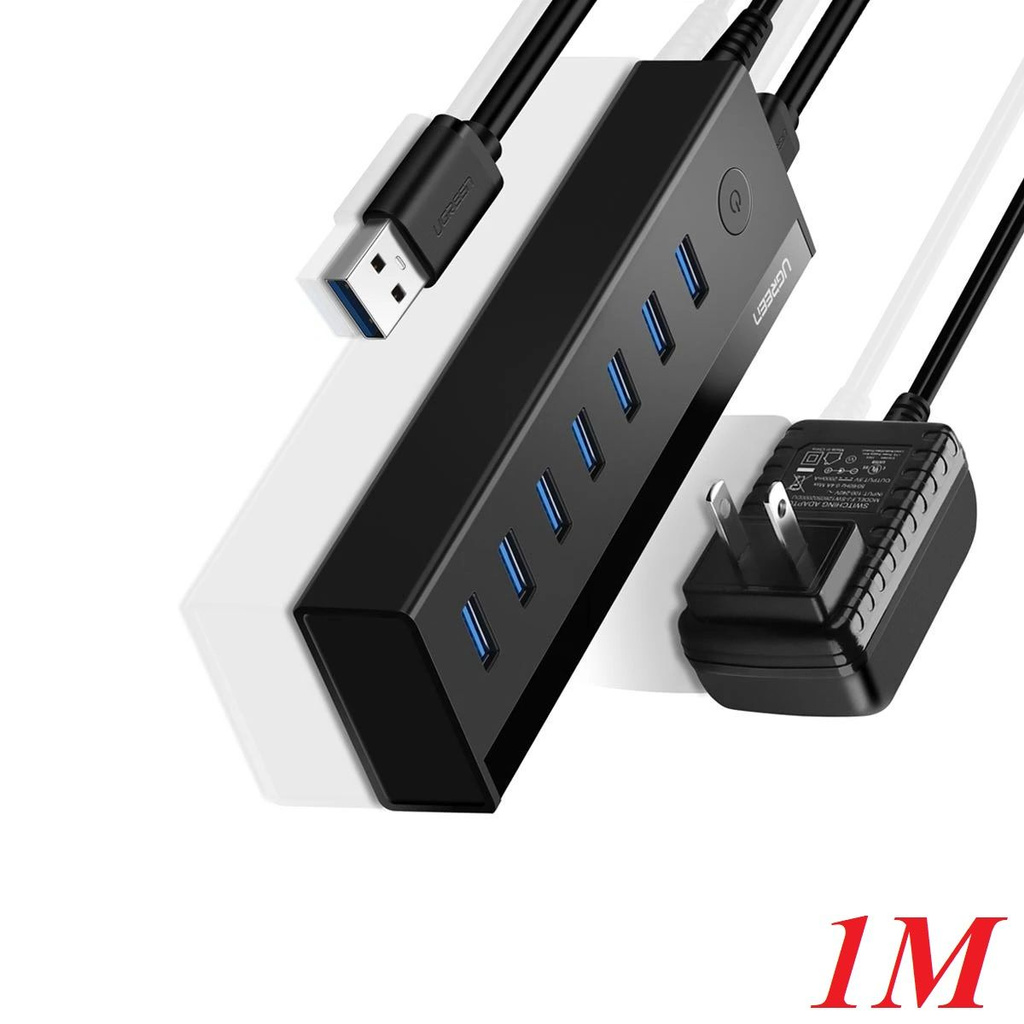 Ugreen 40521 1M 7 cổng Usb 3.0 Hub có kèm nguồn 5V màu đen US219