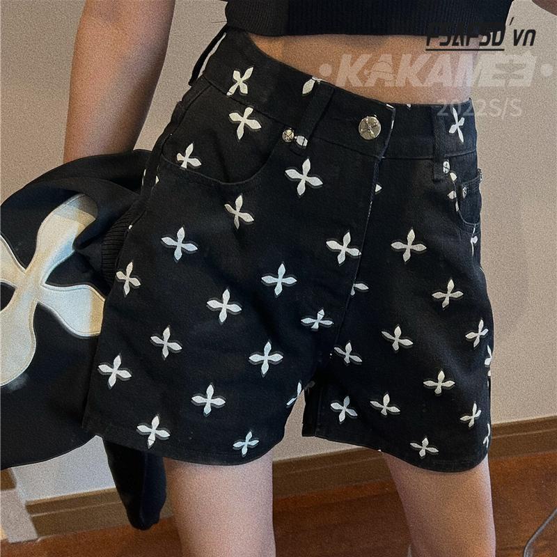 Quần Short Denim Lưng Cao Size Lớn In Họa Tiết Thời Trang Mùa Hè Mới