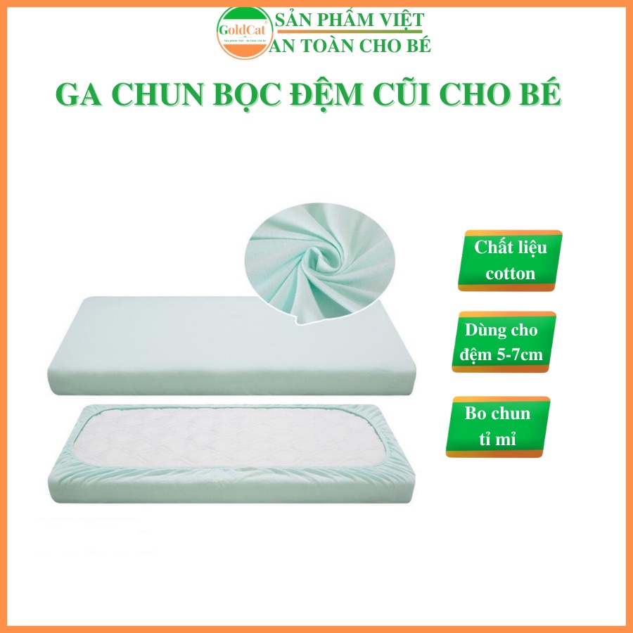 Ga vải cotton bọc đệm Goldcat kích thước 65x115 cho cũi 70x120 Chất ga mềm mịn, ôm đệm.