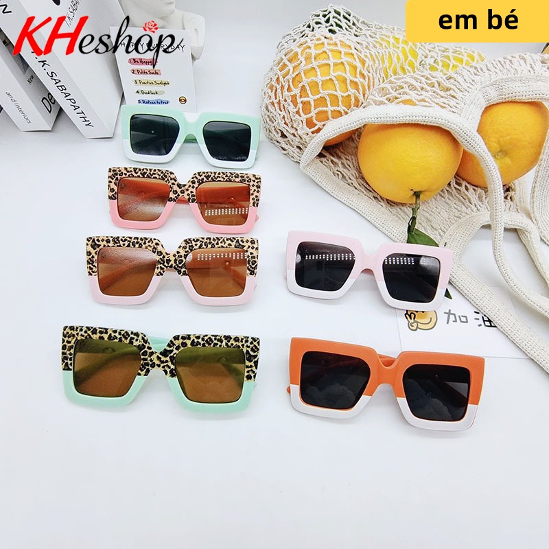 Kính Thời Trang 6 màu form vuông hiện đại cho Bé yêu, họa tiết da báo, gọng rộng vành thời thượng mã Y83126