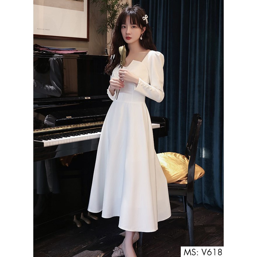 Đầm dự tiệc trắng tinh khôi tay dài cực sang July Dress