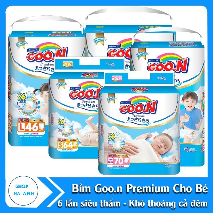 Bỉm Goon Premium Quần,Dán (S64/M60/L50/XL56-M58/L46/XL42/XXL36) :