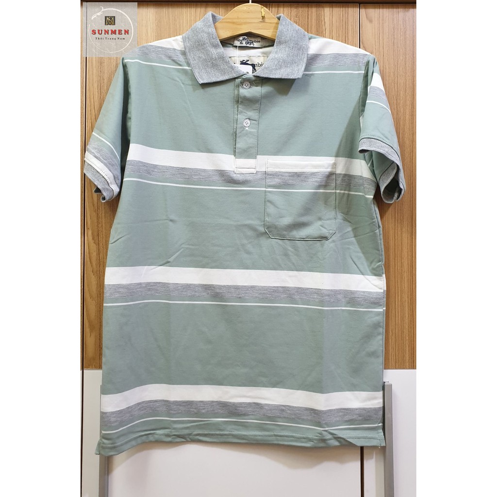 [HCM] Áo Thun Polo Trung Niên Ngắn Tay From Rộng Tay Lỡ Vải Cotton Thiết Kế Sọc Ngang Tối Giản Thanh Lịch Size 50-75kg